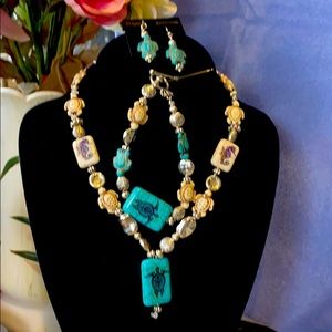 Turtle necklace, bracelet and earring set handmade